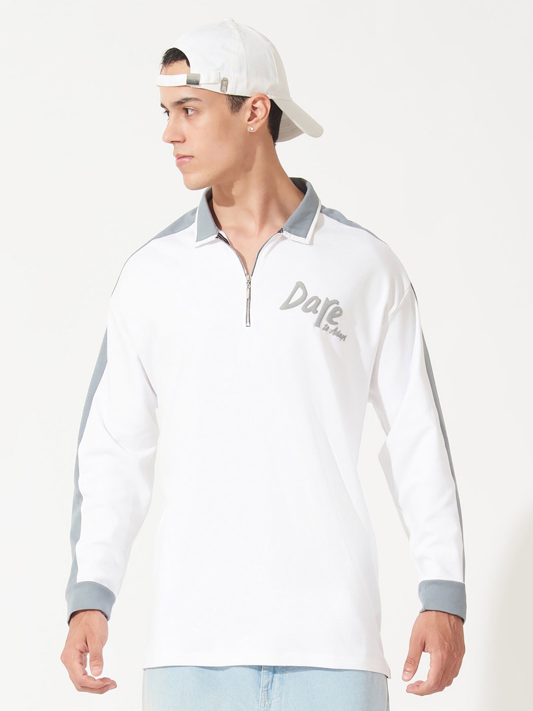 

Maniac Men White Polo Collar Oversize T-shirt