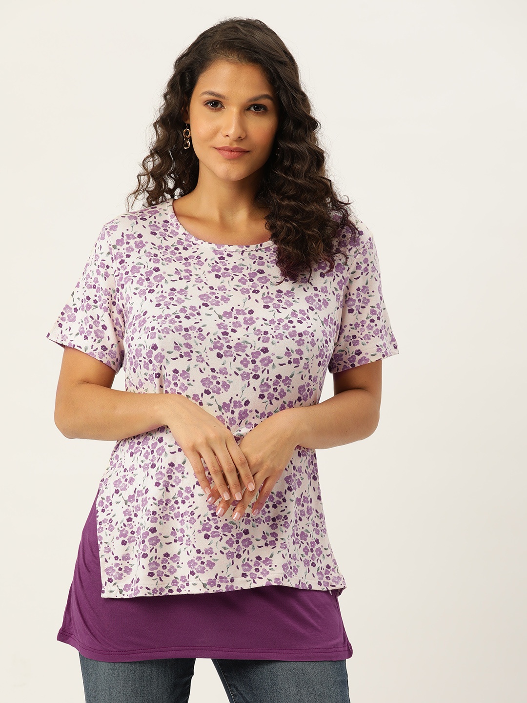 

Belle Fille Purple & Pink Floral Print Top