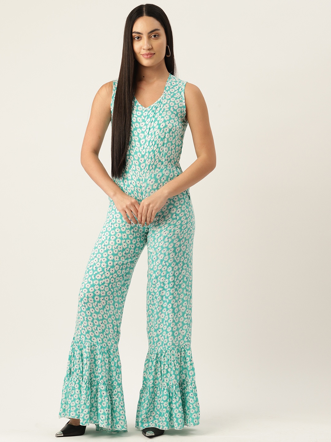 

Belle Fille Turquoise Blue Printed Basic Jumpsuit