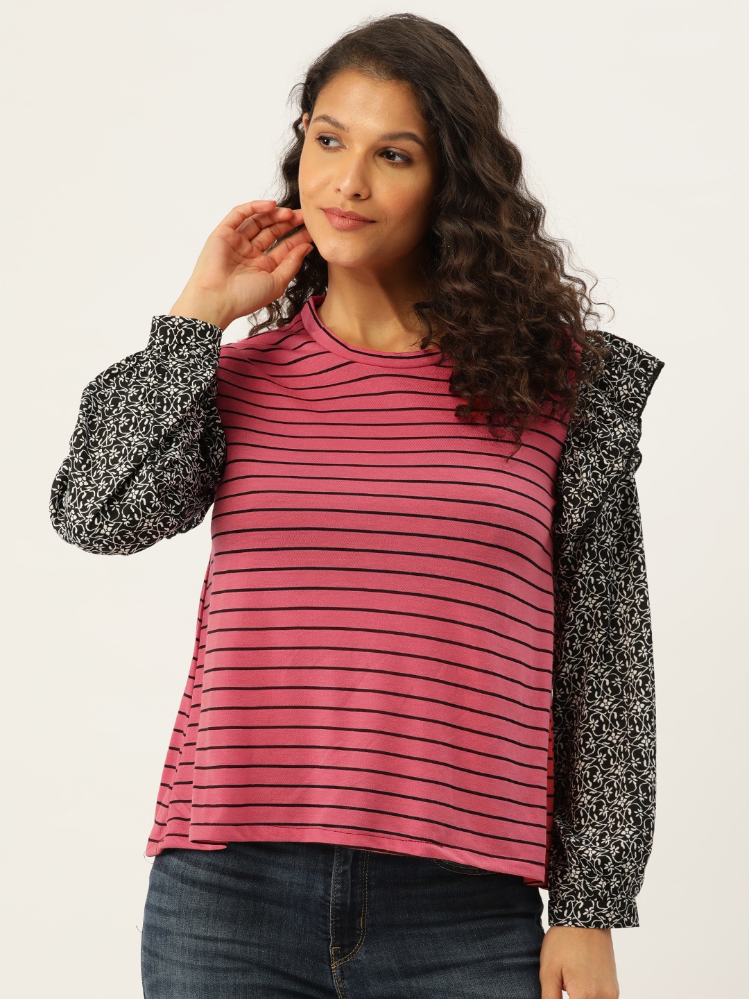 

Belle Fille Pink & Black Print Top