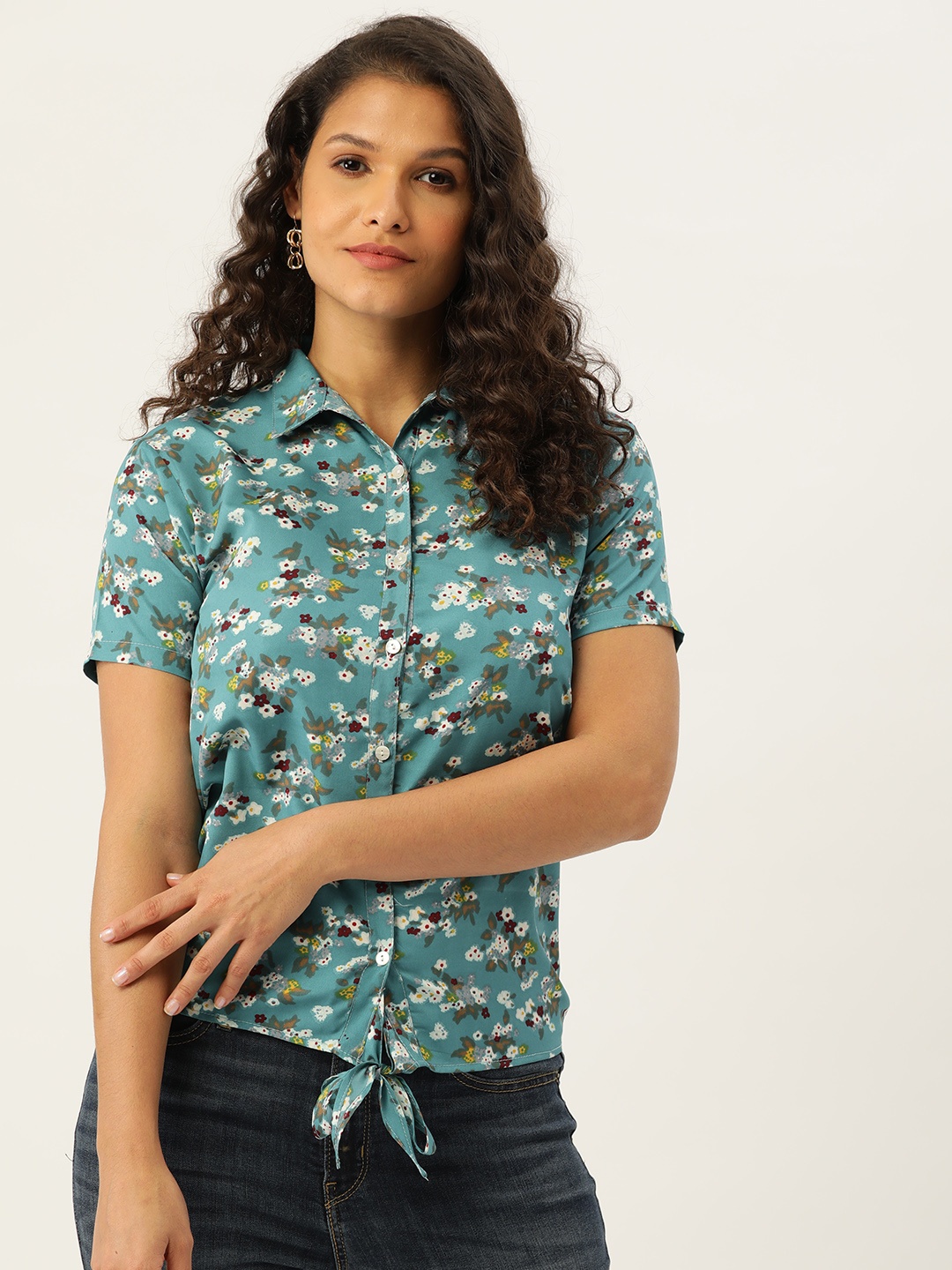 

Belle Fille Green Floral Print Crepe Top
