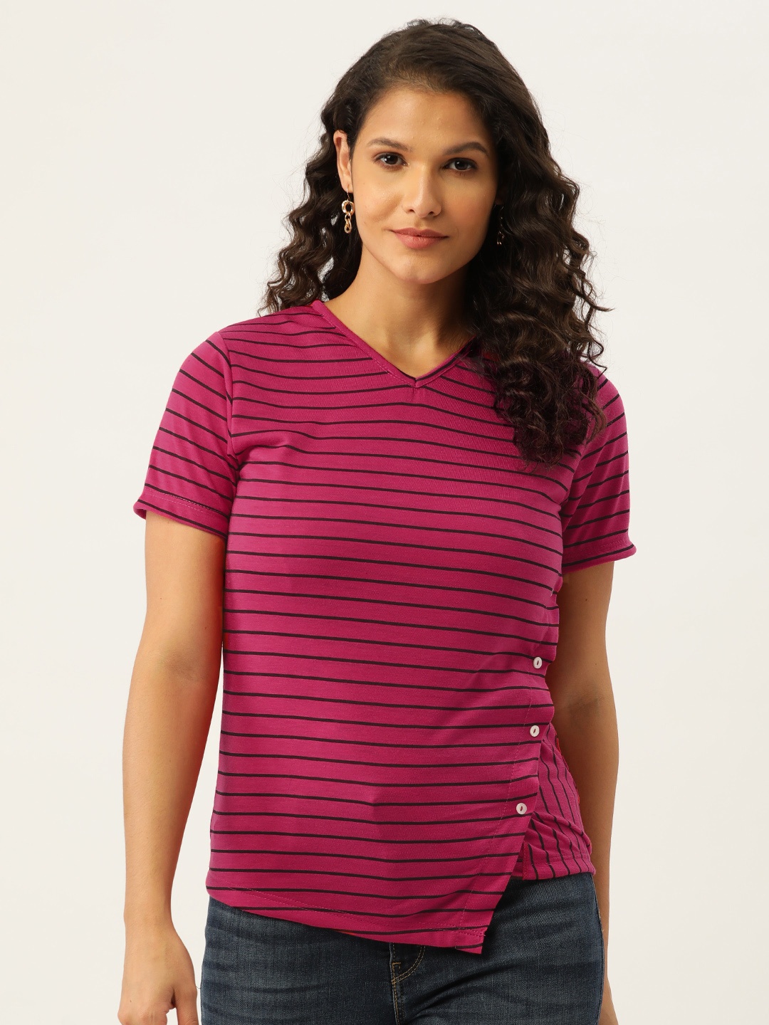 

Belle Fille Pink & Black Striped Top