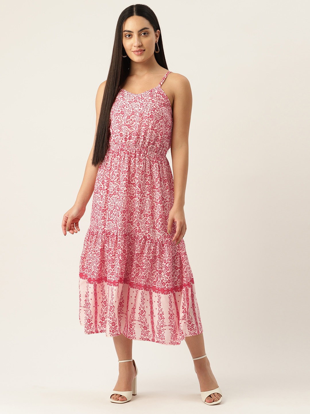 

Belle Fille White & Red Floral Print Scuba A-Line Maxi Dress