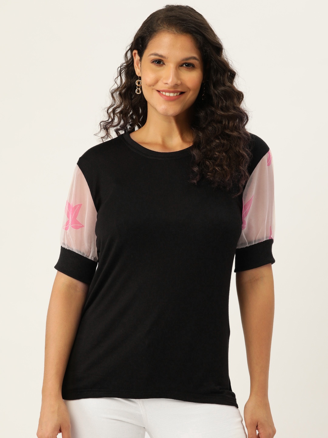 

Belle Fille Black Print Puff Sleeve Top