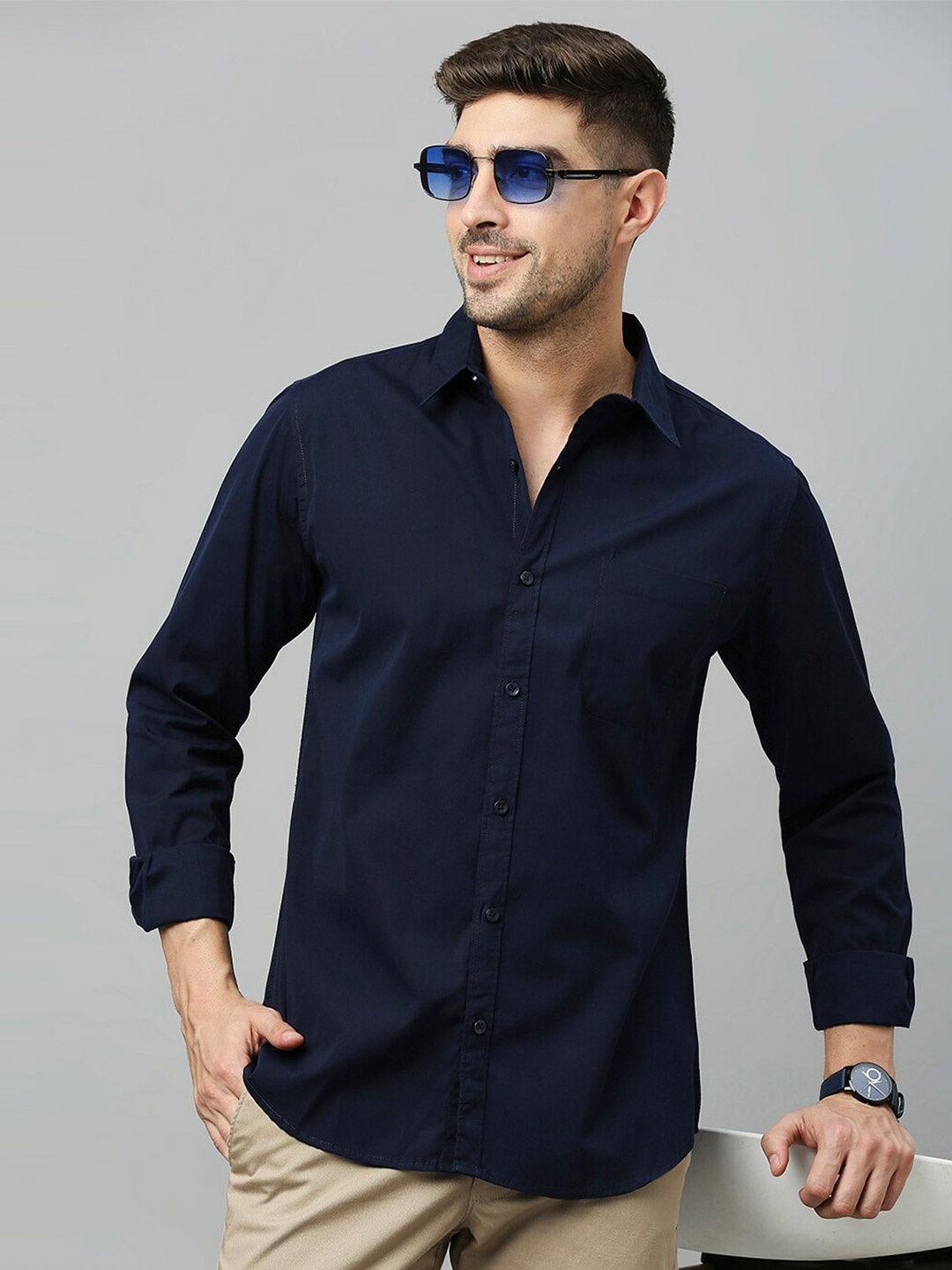 

Harvard Men Navy Blue Classic Slim Fit Opaque Casual Shirt