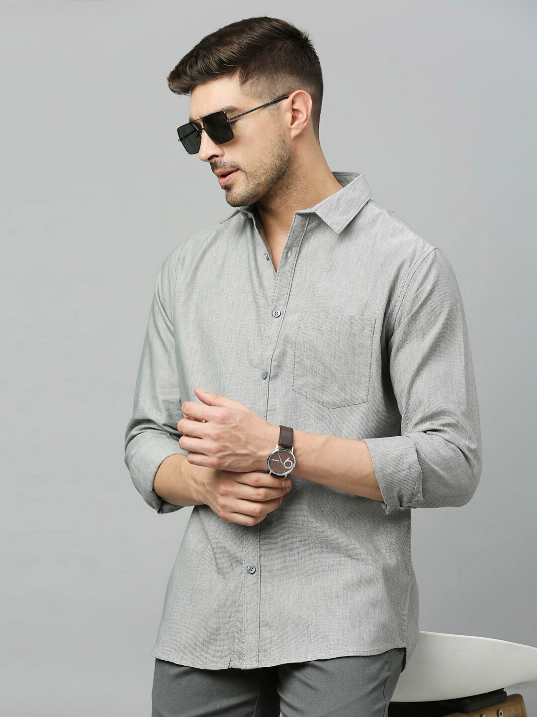

Harvard Men Grey Classic Slim Fit Opaque Casual Shirt