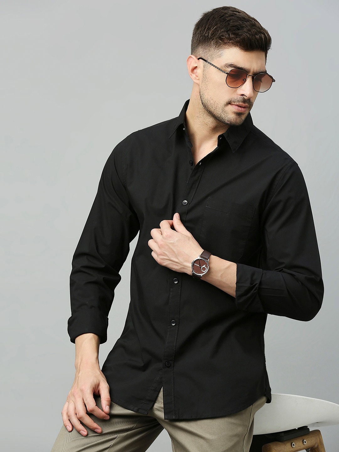 

Harvard Black Classic Slim Fit Casual Pure Cotton Shirt