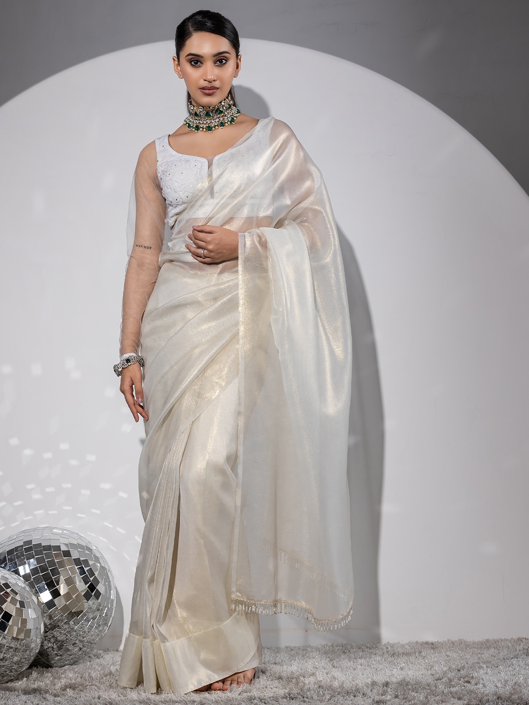 

Swtantra Solid Organza Saree With Blouse Piece, Off white