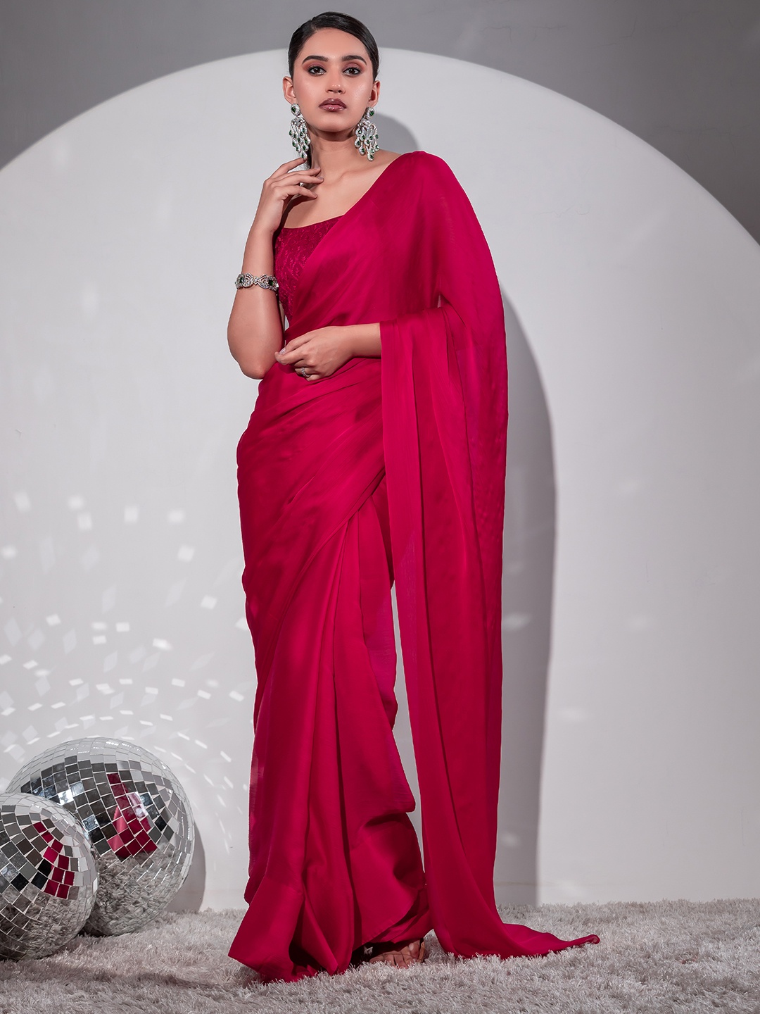 

Swtantra Party Wear Pure Chiffon Saree, Pink