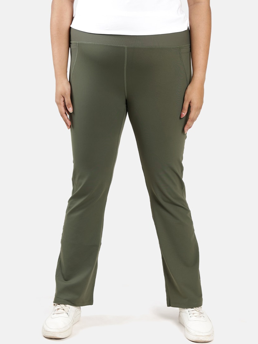 

Blissclub Women Comfort Flared High-Rise Bootcut Trousers, Olive