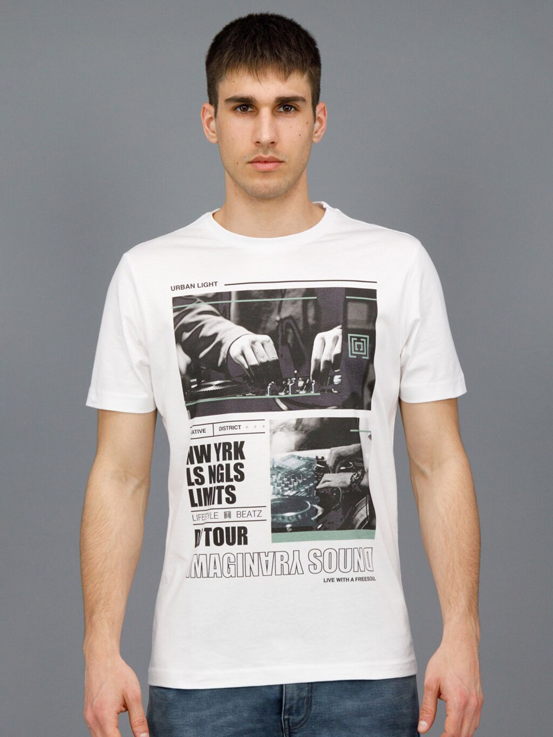 

FREESOUL Men White Raw Edge T-shirt