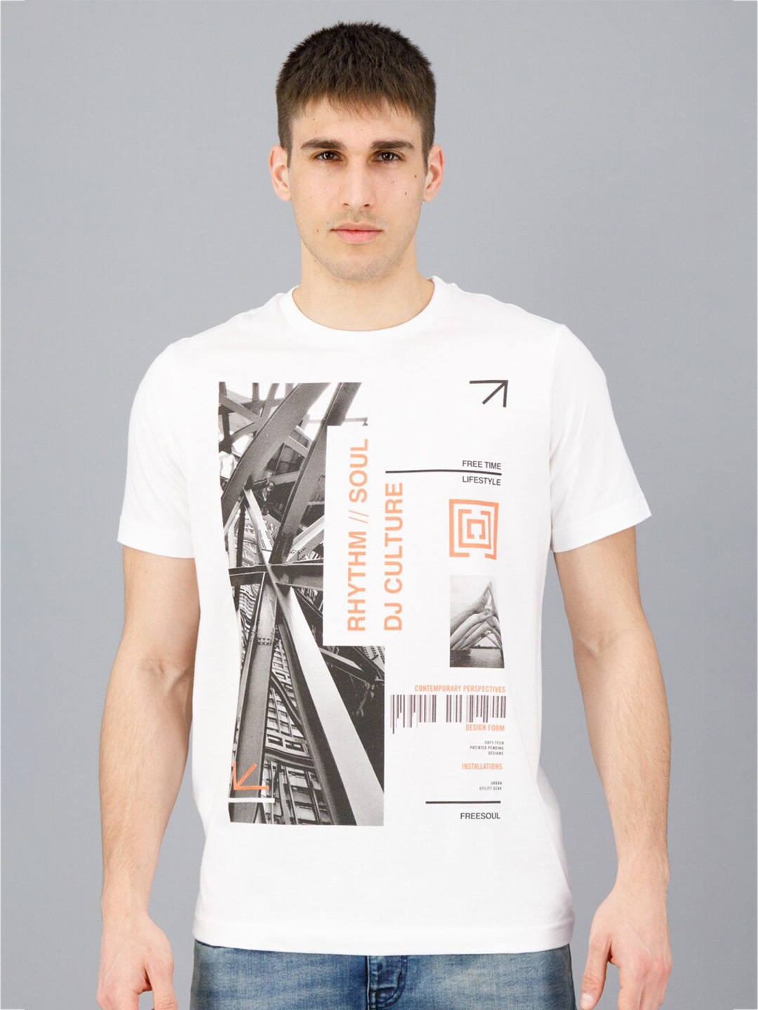 

FREESOUL Men White Raw Edge T-shirt