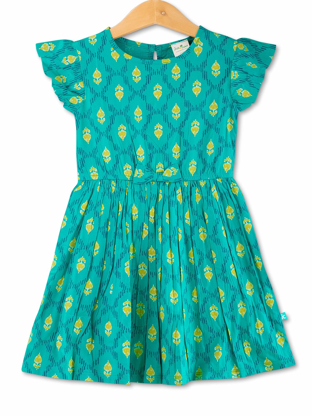 

JusCubs Green Floral Print Flutter Sleeve Fit & Flare Dress