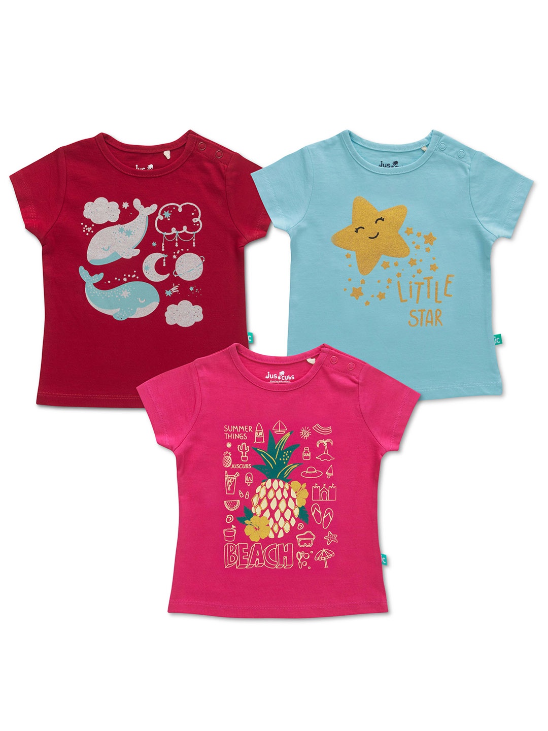 

JusCubs Girls Multicoloured 3 Printed Applique T-shirt, Multi