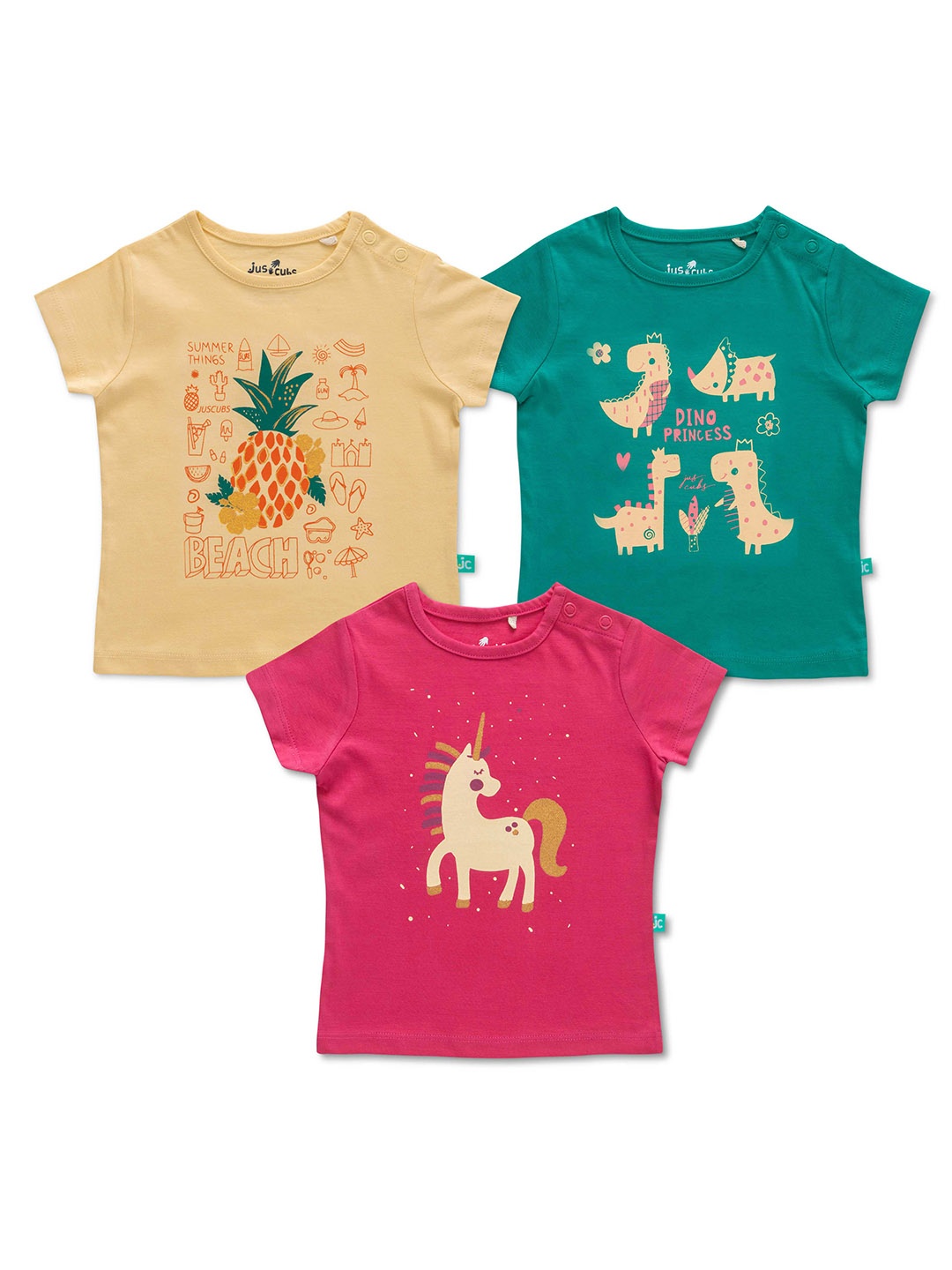 

JusCubs Girls Multicoloured 3 Printed T-shirt, Multi