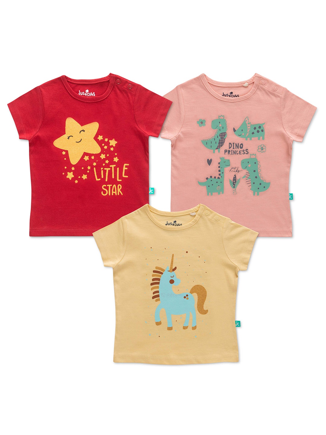 

JusCubs Girls Multicoloured 3 Printed Pockets T-shirt, Multi