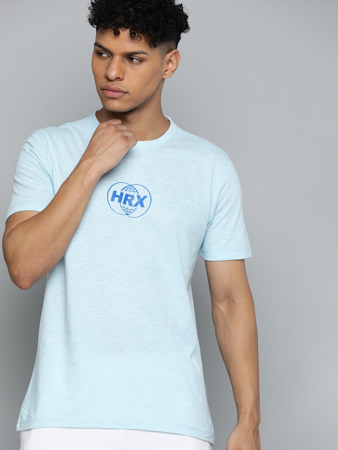

HRX by Hrithik Roshan Men Brand Logo Printed Bio-Wash T-shirt, Turquoise blue