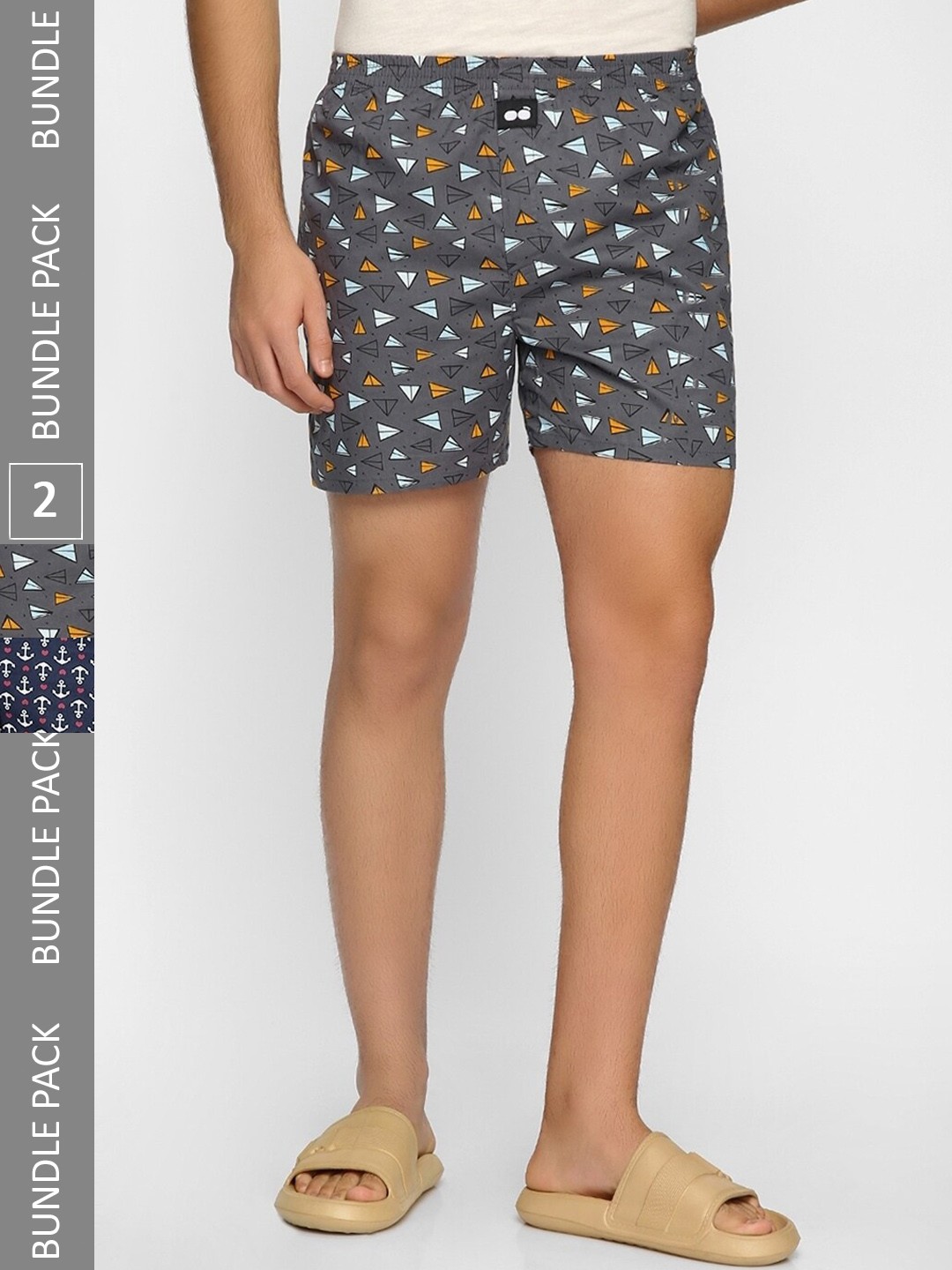 

Bewakoof Men Pack Of 2 Printed Cotton Boxers, Blue