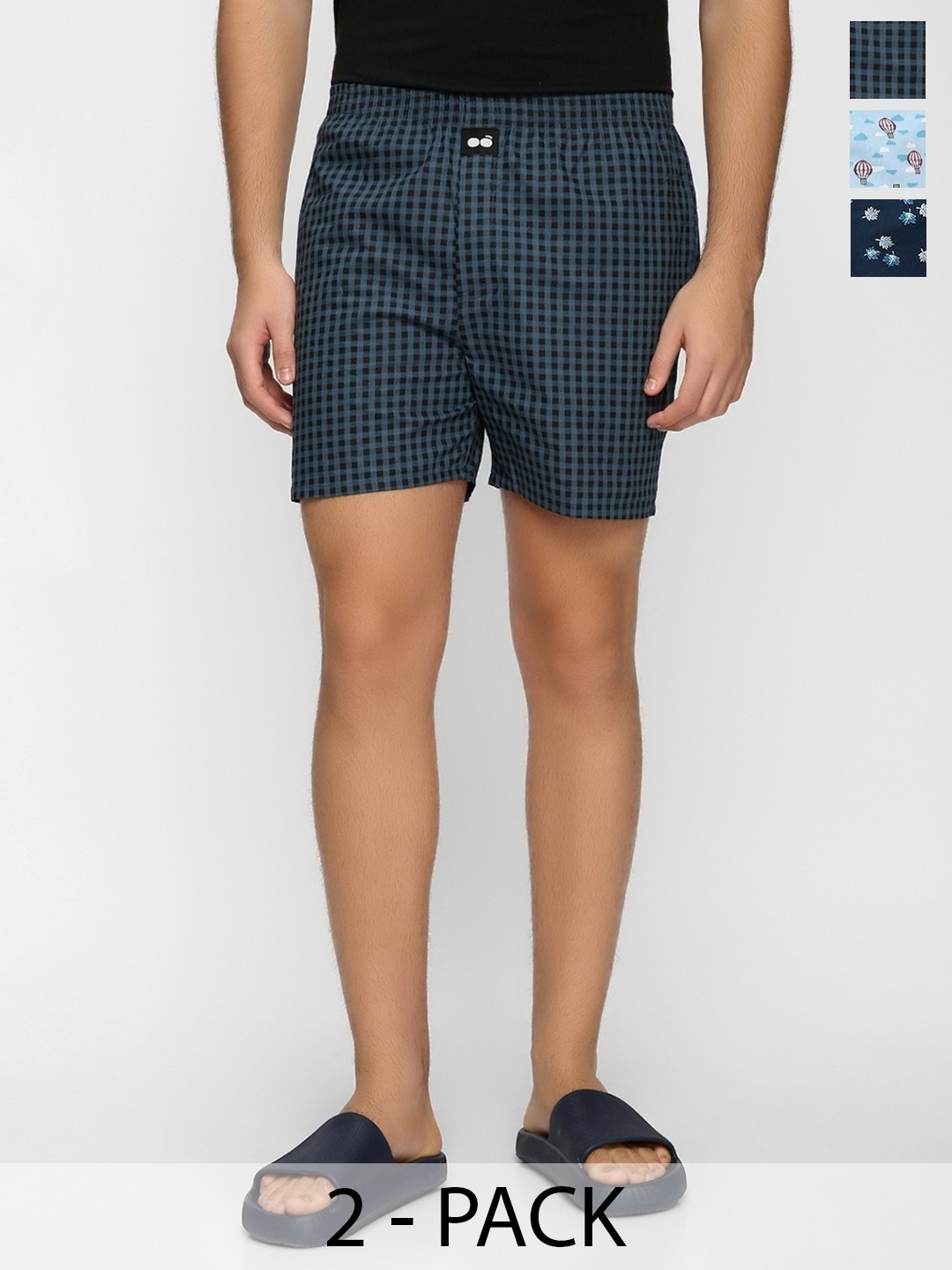 

Bewakoof Black & Blue Men Pack Of 3 Printed Cotton Boxers 589915