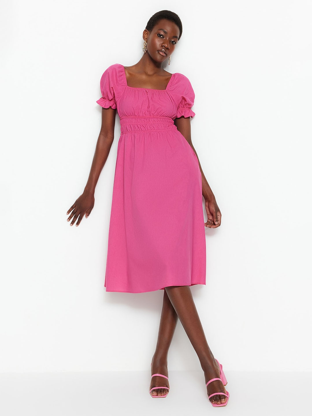 

Trendyol Puff Sleeve Fit & Flare Dress, Na