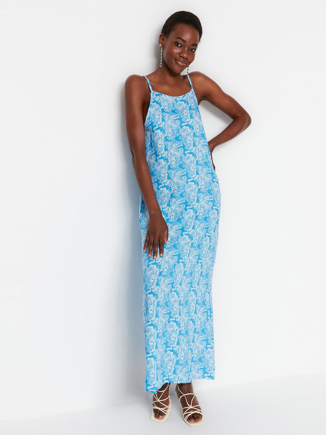 

Trendyol Ethnic Motif Printed A-Line Maxi Dress, Blue