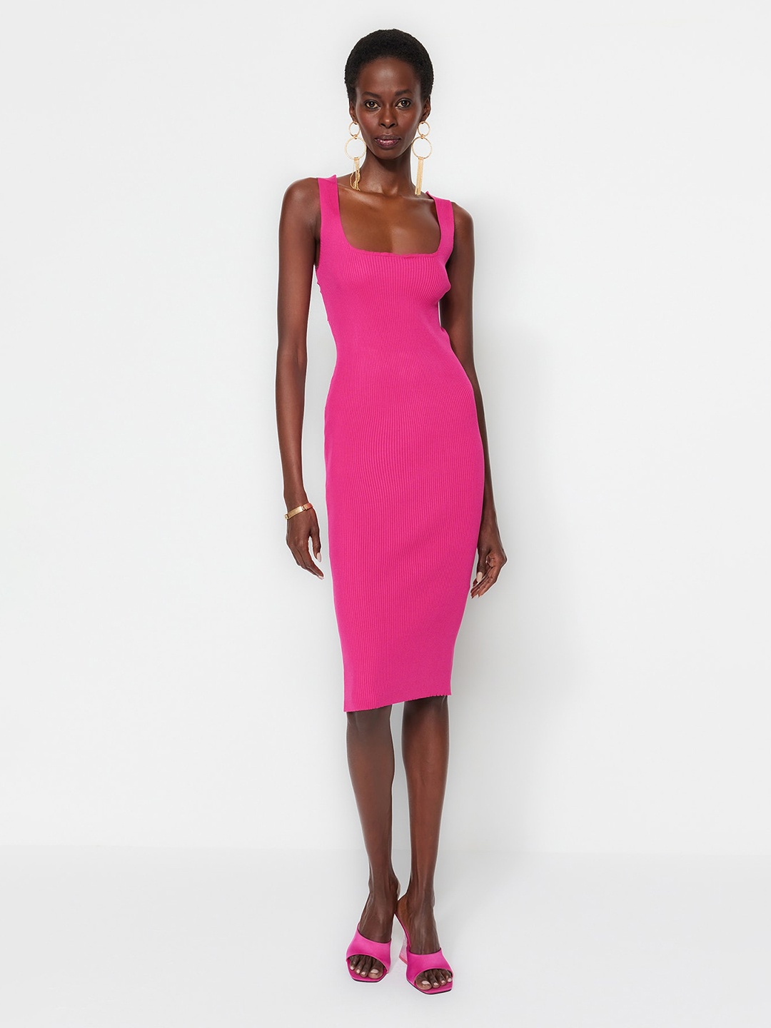 

Trendyol Square Neck Bodycon Dress, Fuchsia