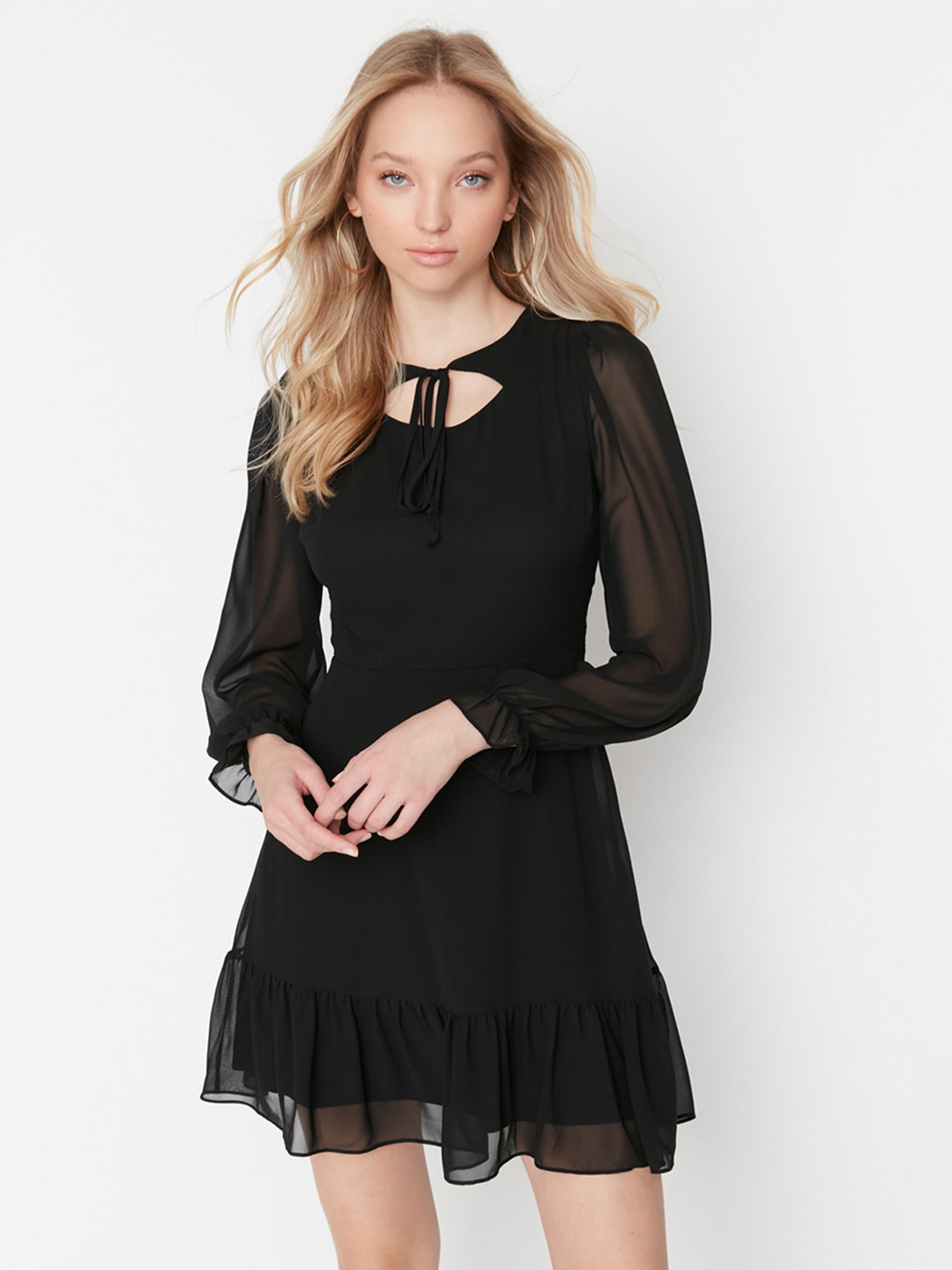 

Trendyol Tie-Up Neck Fit & Flare Mini Dress, Na