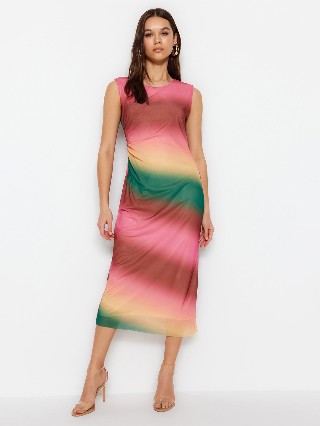 

Trendyol Tie and Dyed Sheath Midi Dress, Red