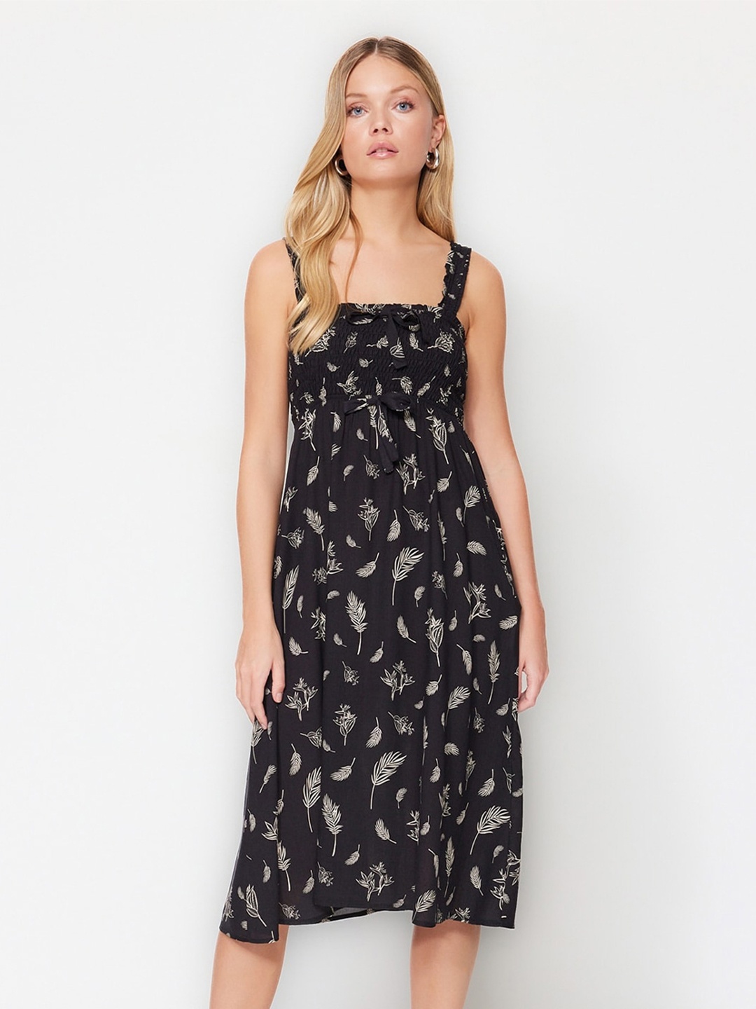 

Trendyol Floral Print Empire Midi Dress, Black