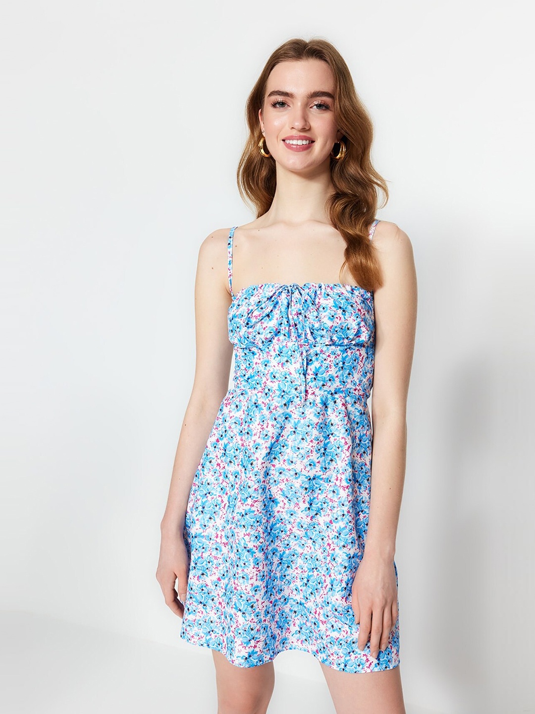

Trendyol Floral Print Fit & Flare Dress, Blue