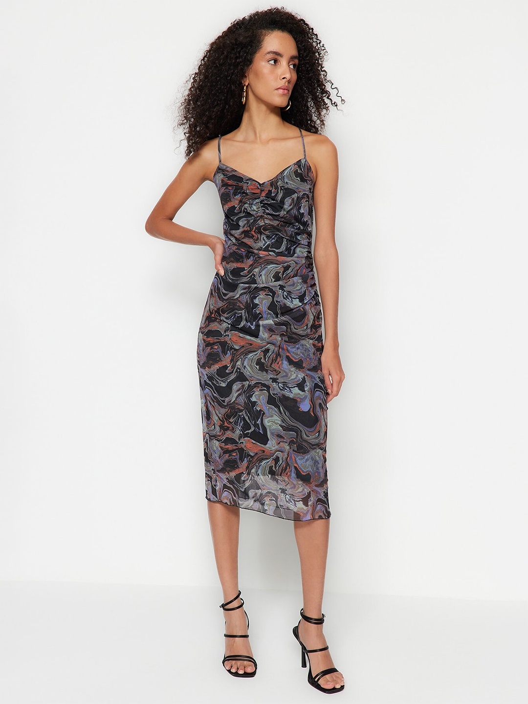 

Trendyol Floral Print Sheath Midi Dress, Black