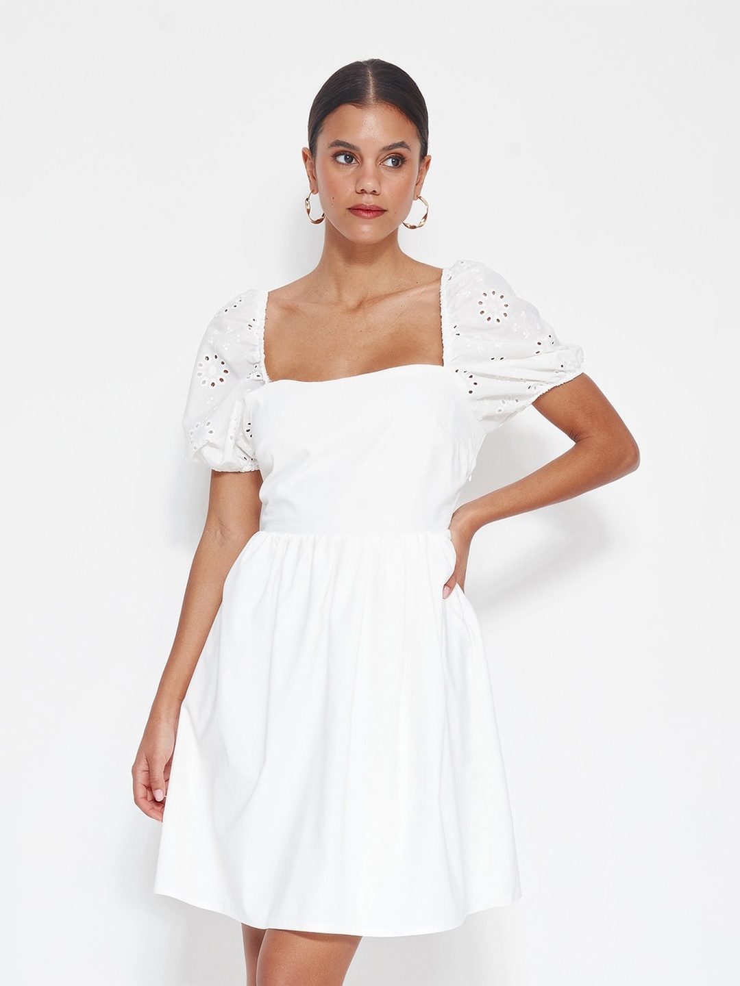 

Trendyol Flared Sleeve Fit & Flare Dress, White