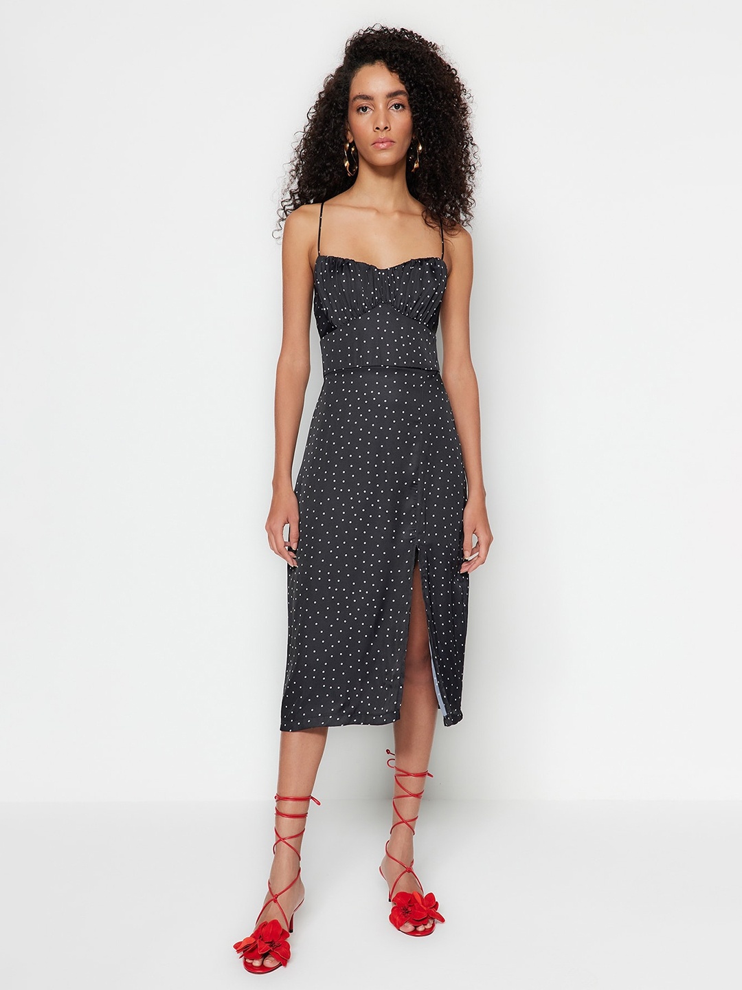 

Trendyol Polka Dot Print Sheath Midi Dress, Black