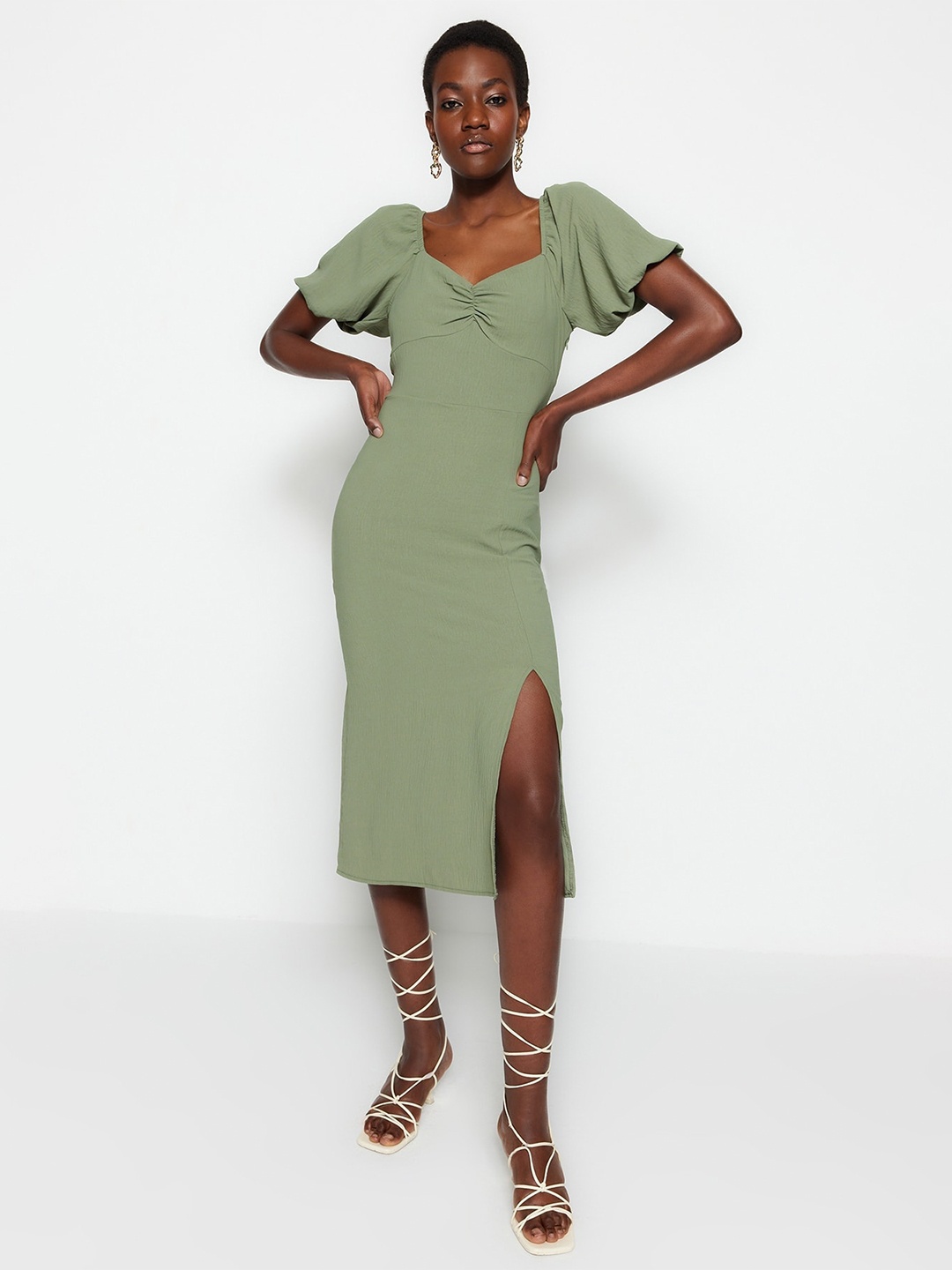 

Trendyol Puff Sleeve Sheath Dress, Green