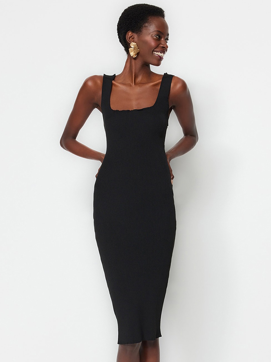 

Trendyol Square Neck Bodycon Dress, Black