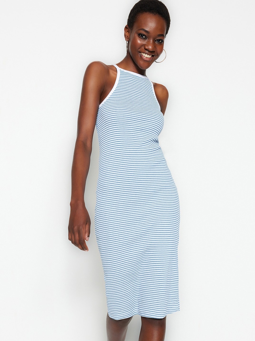 

Trendyol Striped Bodycon Midi Dress, Blue