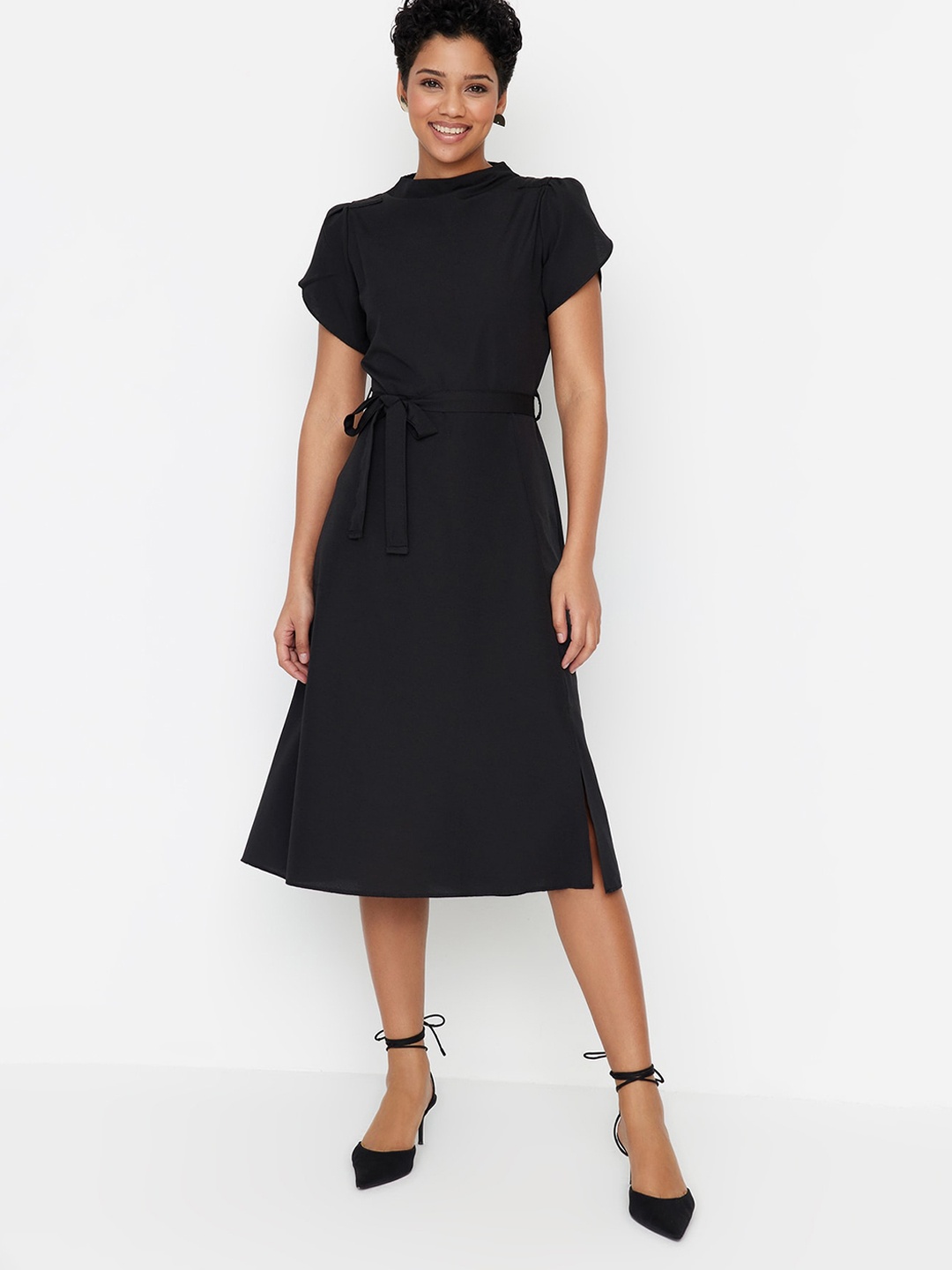 

Trendyol Fit & Flare Midi Dress With Belt, Black