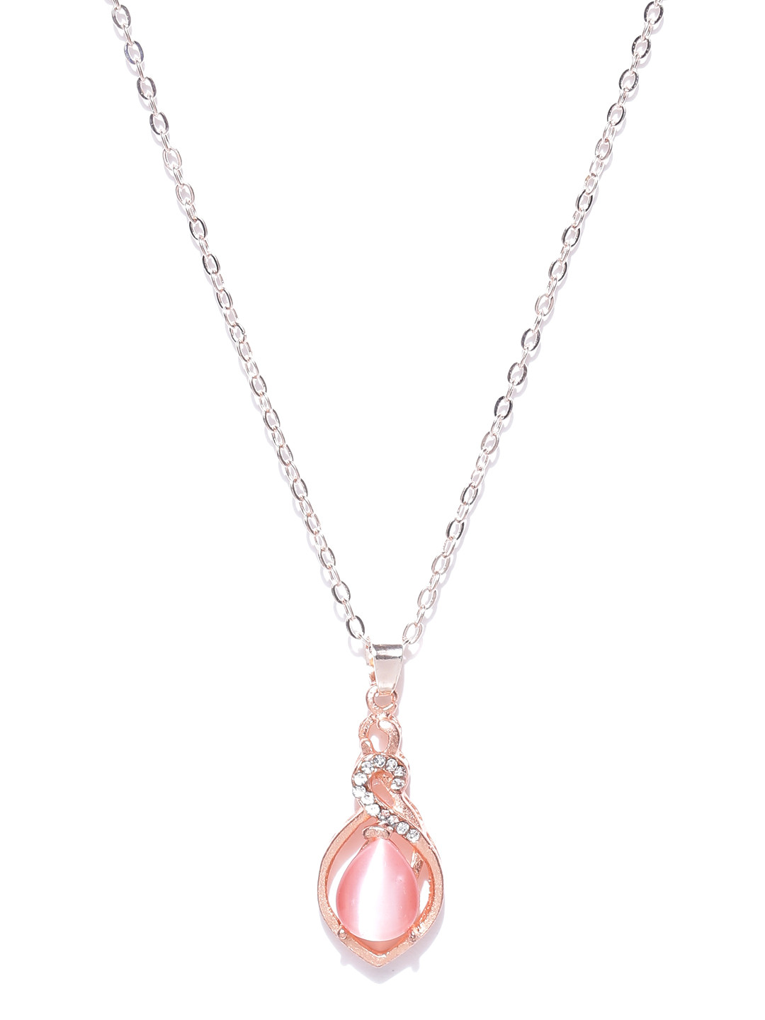 

Astral Collection by OOMPH Pink Opal Stone Studded Pendant with Chain, Gold