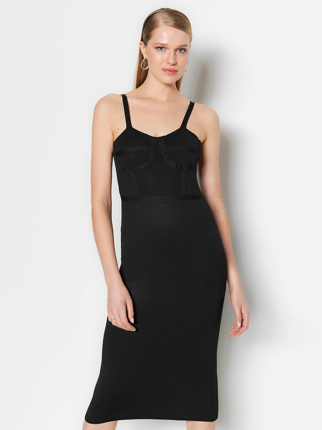 

Trendyol Shoulder Straps Acrylic Bodycon Dress, Black