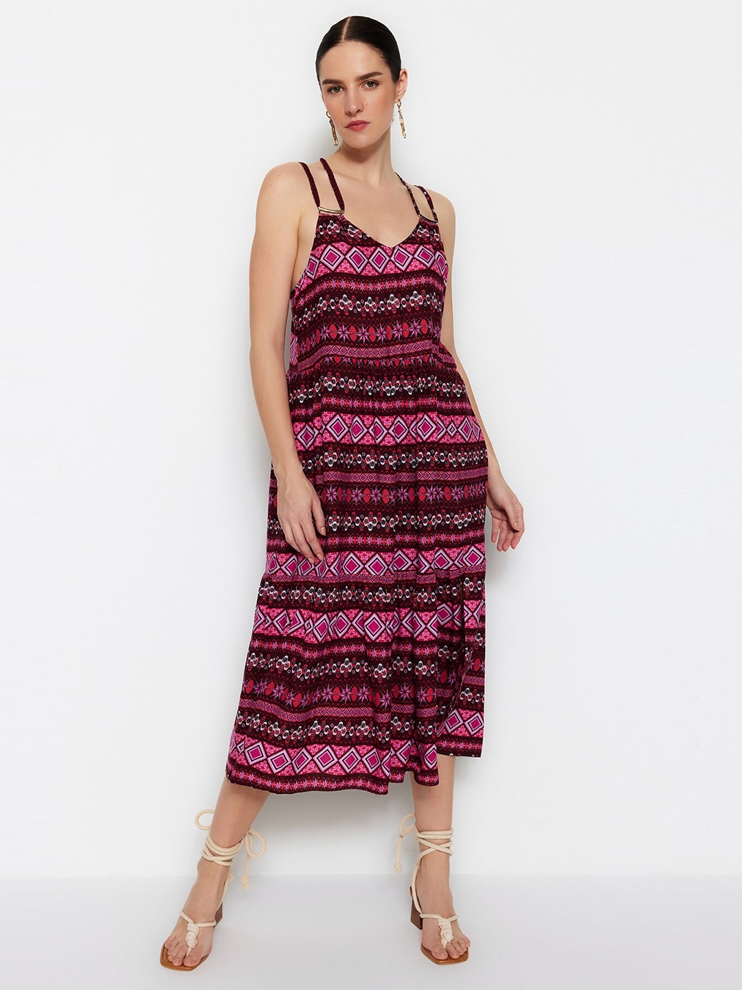 

Trendyol Tribal Print Maxi Midi Dress, Maroon