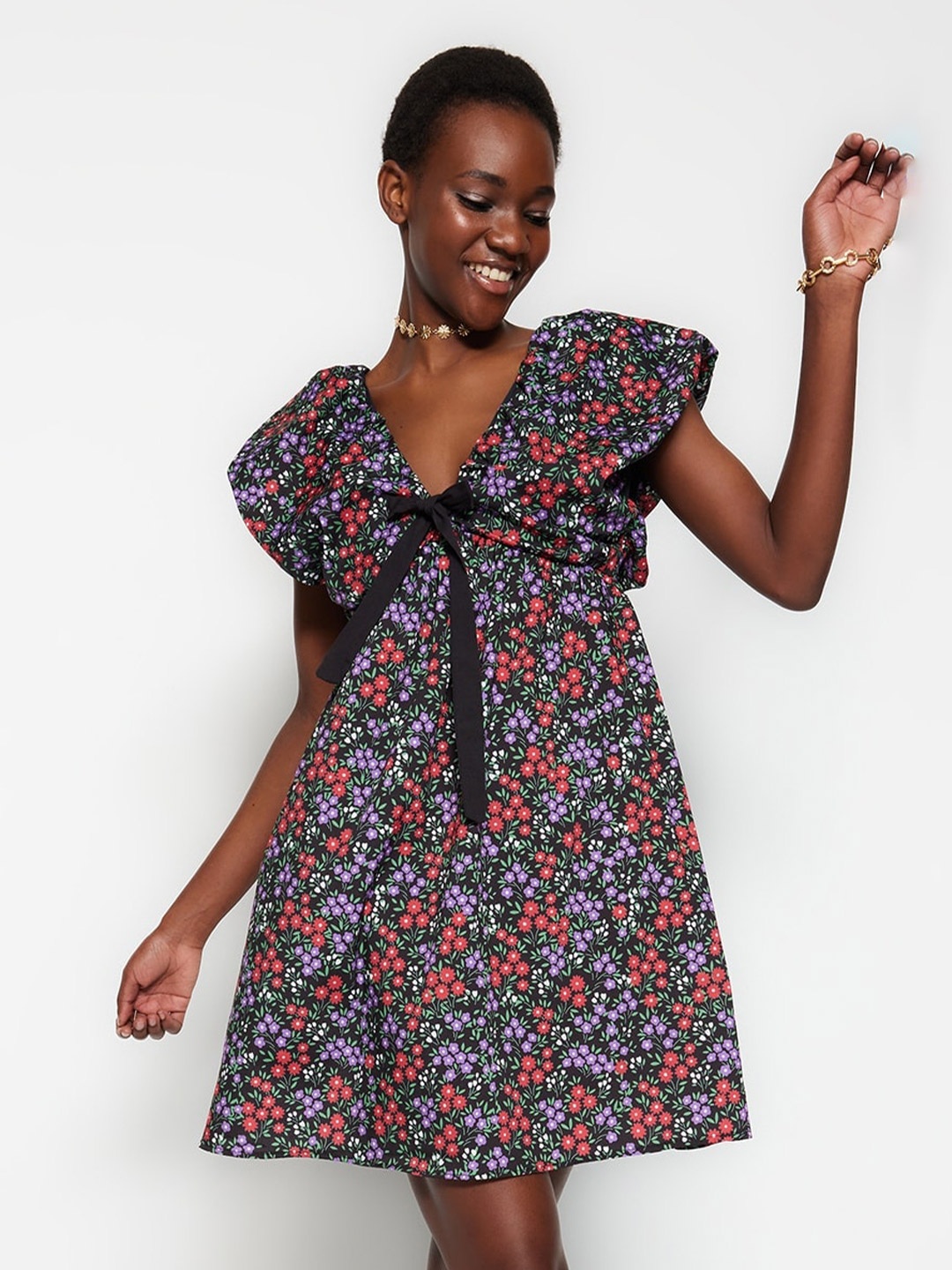 

Trendyol Floral Print Fit & Flare Dress, Black