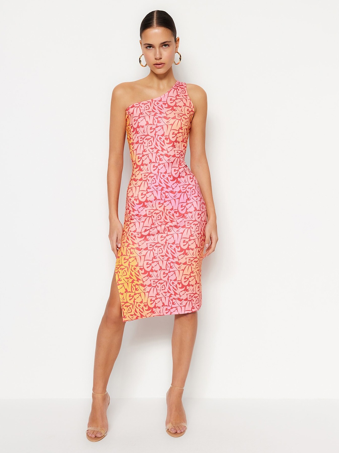 

Trendyol Abstarct Print Sheath Dress, Pink