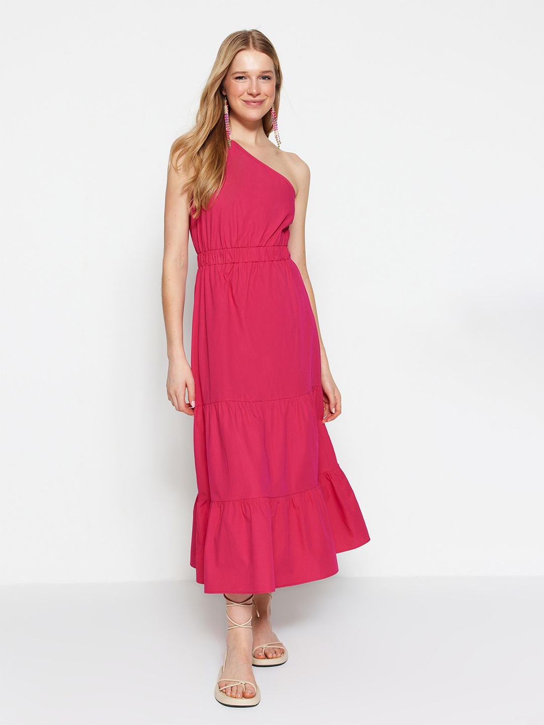 

Trendyol One Shoulder A-Line Midi Dress, Pink