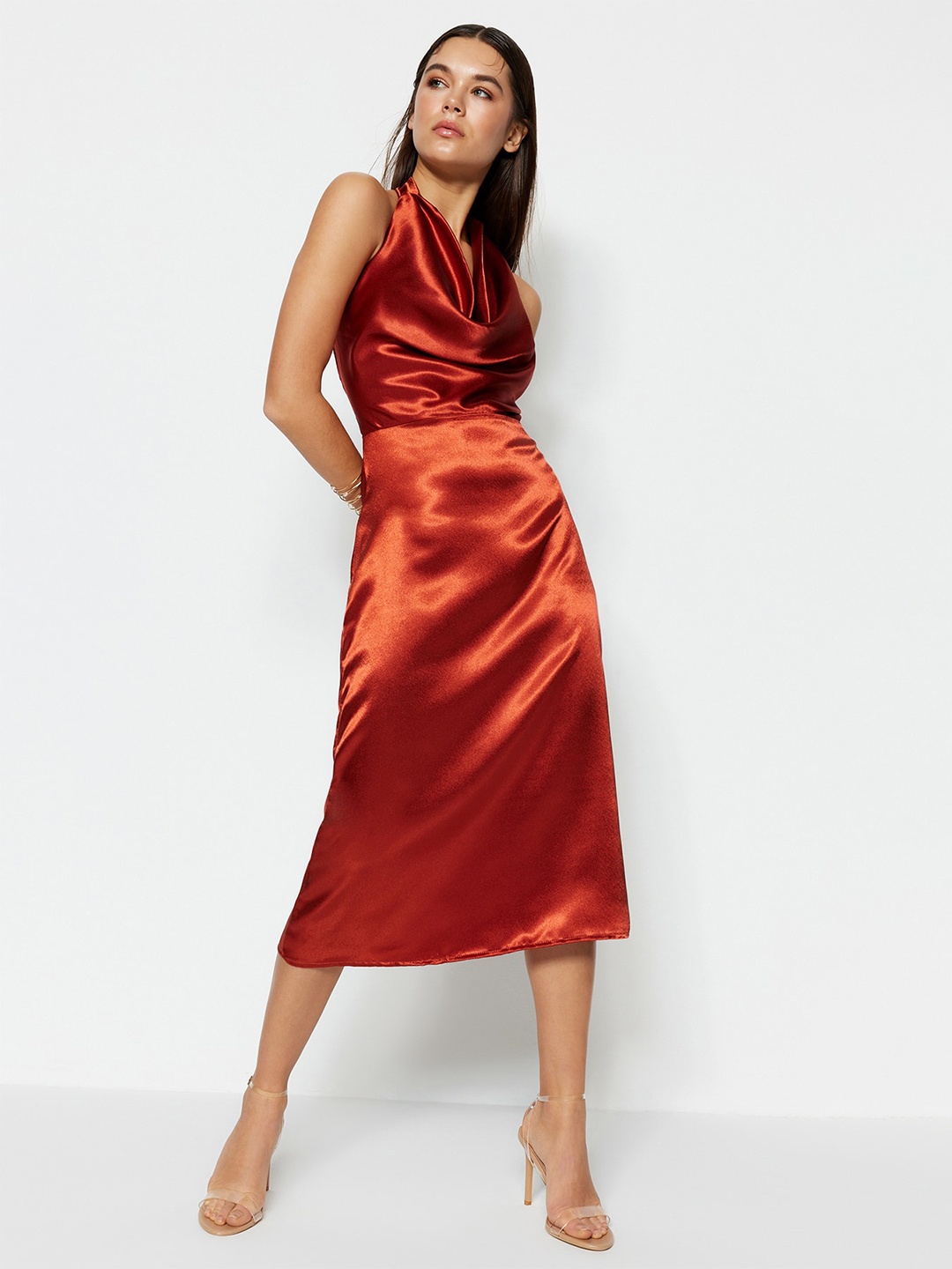 

Trendyol Cowl Neck A-Line Dress, Orange