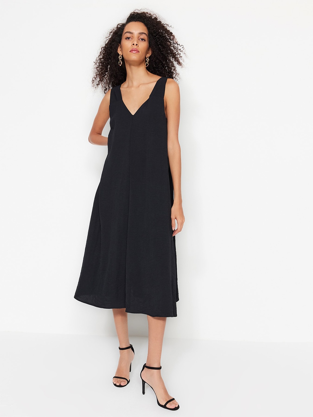 

Trendyol V-Neck A-Line Midi Dress, Black