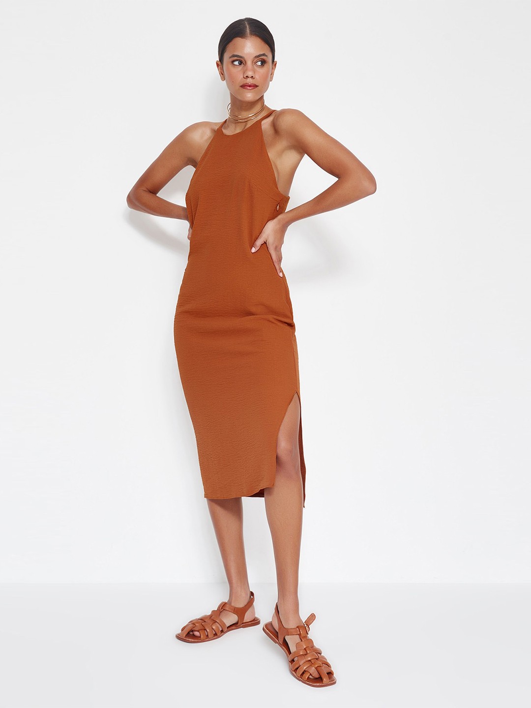 

Trendyol Shoulder Straps Sheath Dress, Brown