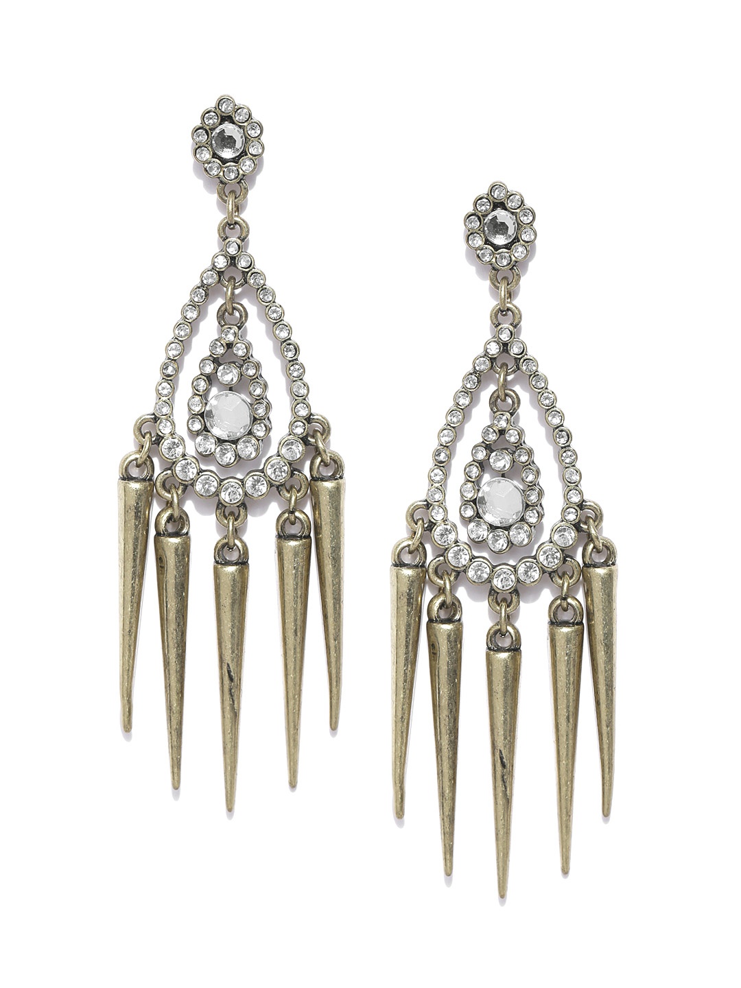 

OOMPH Antique Gold-Toned Spiked Tasselled Drop Earrings