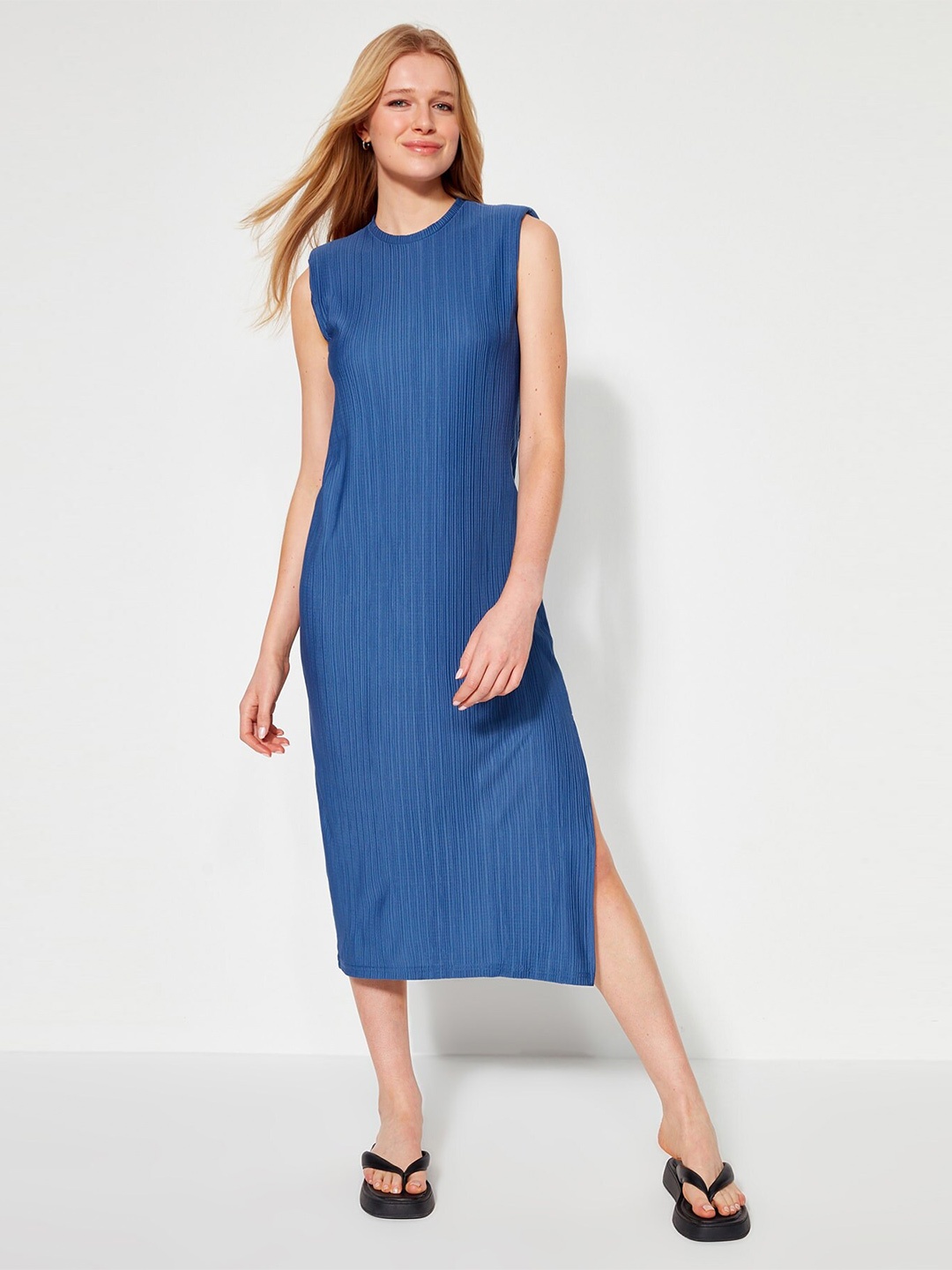

Trendyol Striped A-Line Midi Dress, Blue