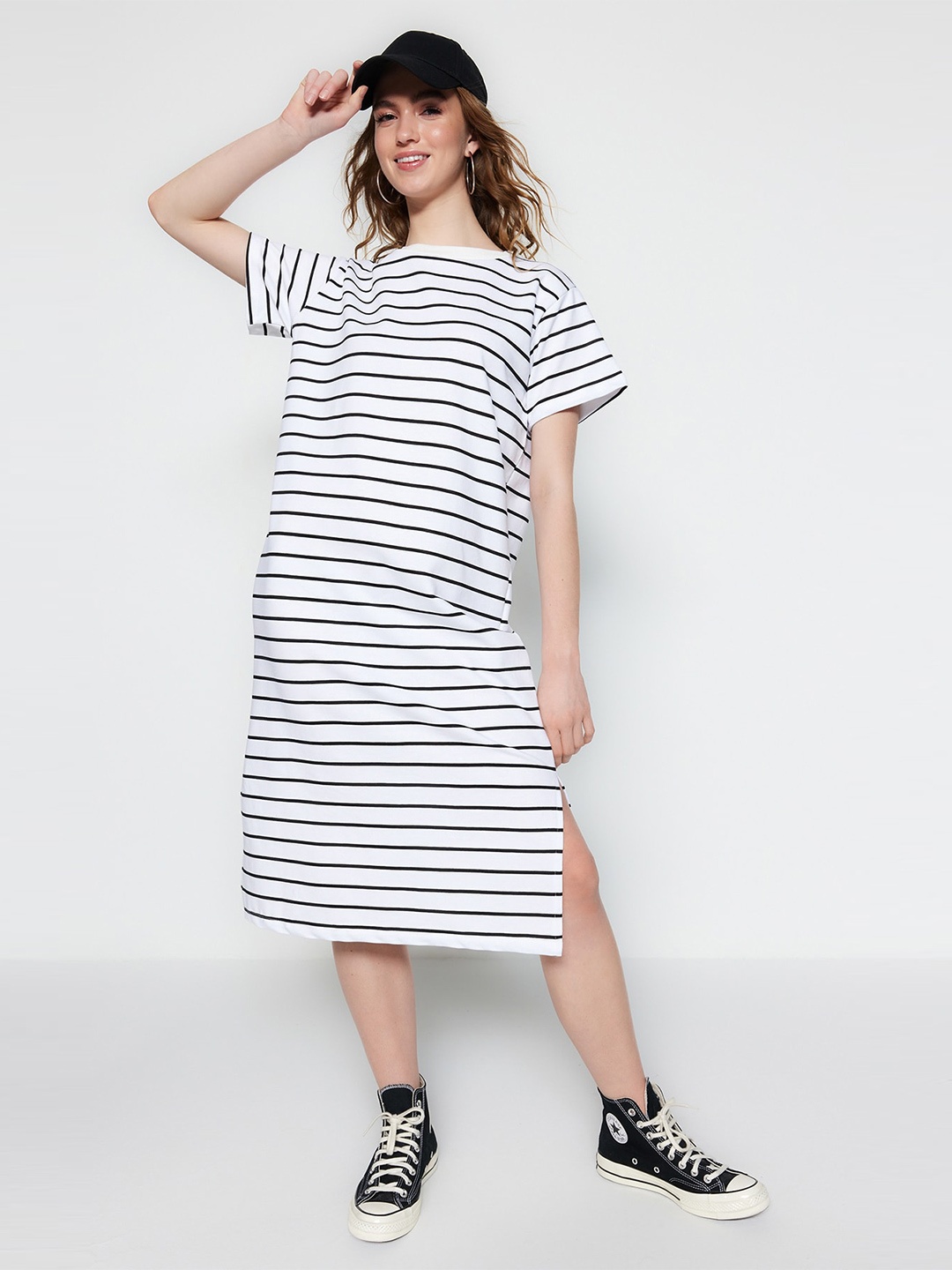 

Trendyol Striped T-shirt Midi Dress, White
