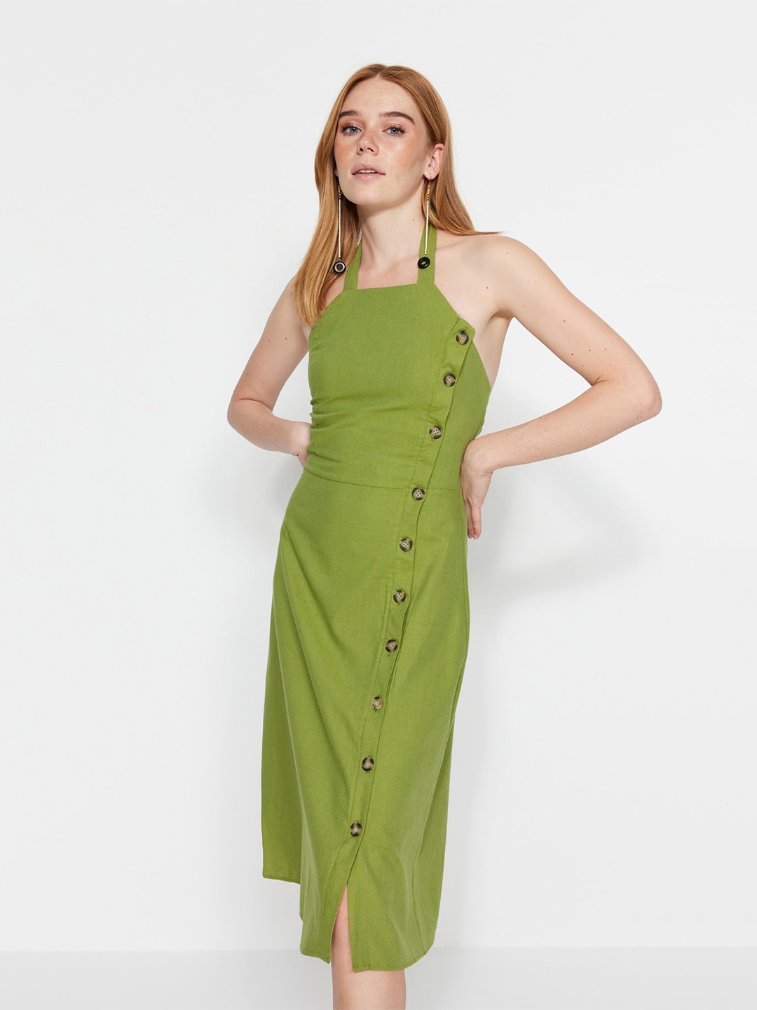 

Trendyol Shoulder Strap A-Line Midi Dress, Green